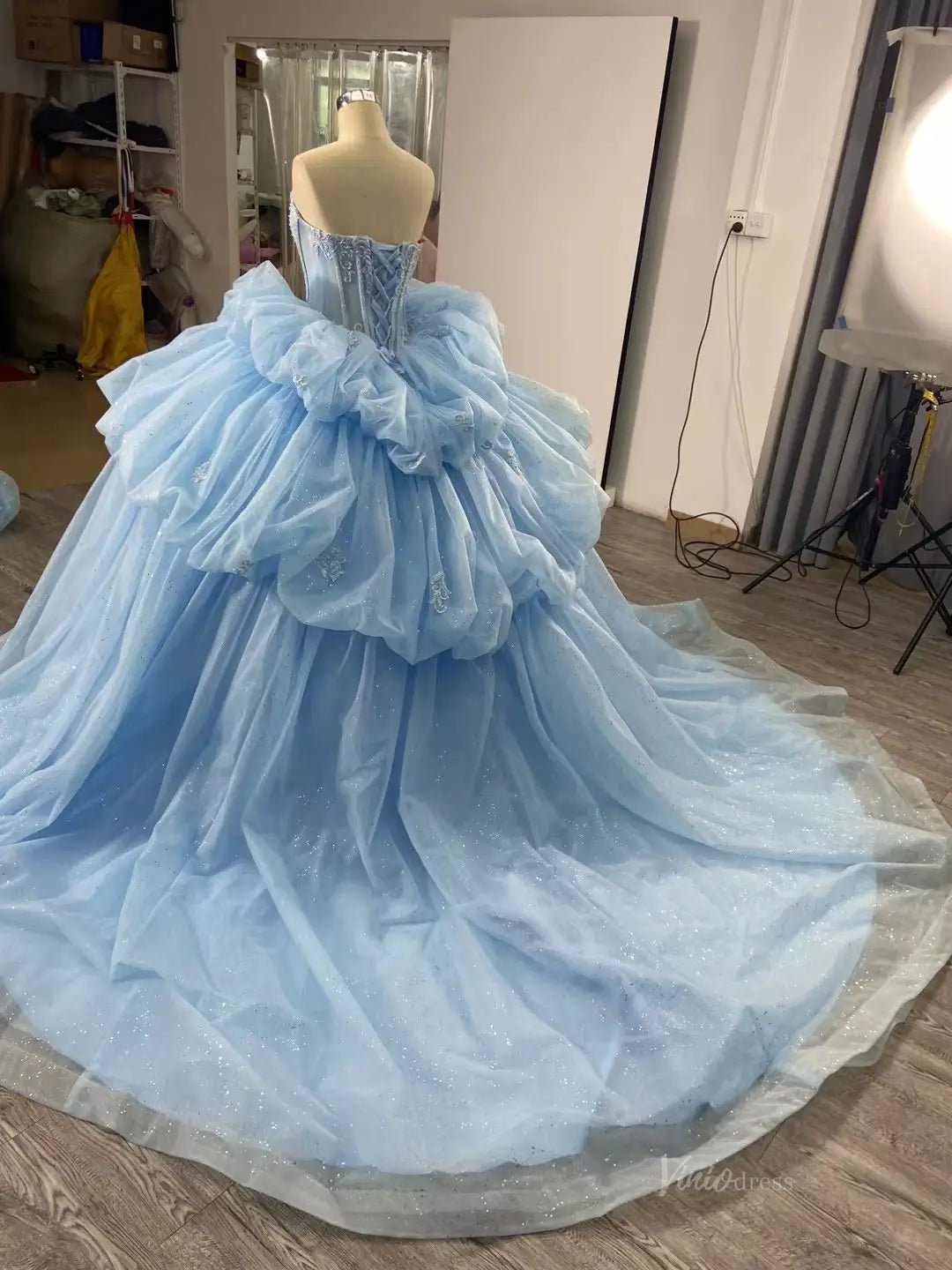 Sparkly Pink Tulle Wedding Gown Strapless Quinceanera Dress Removable Sleeves 241101-Quinceanera Dresses 2025 -Viniodress-Pink-Custom Size-