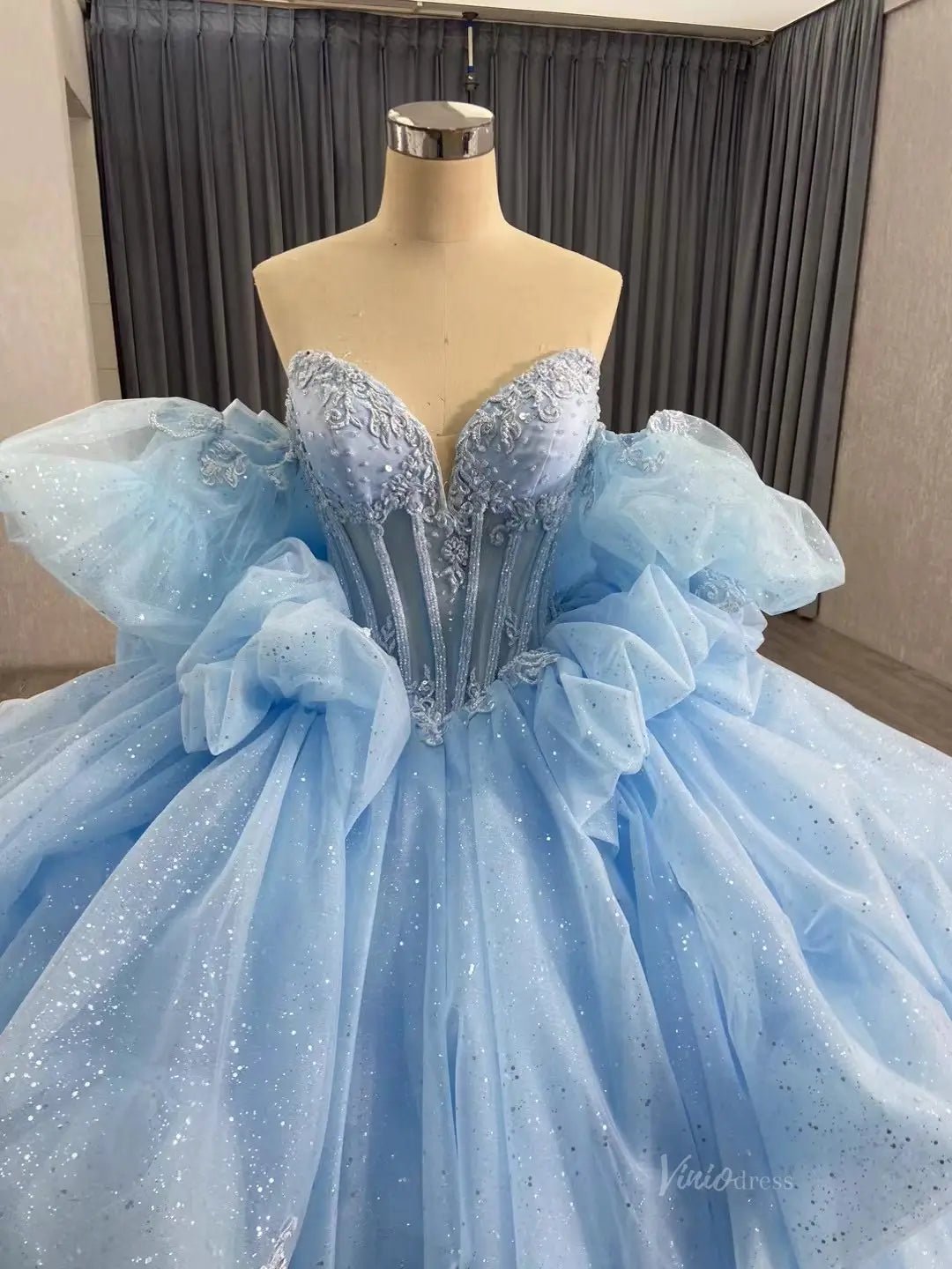 Sparkly Pink Tulle Wedding Gown Strapless Quinceanera Dress Removable Sleeves 241101-Quinceanera Dresses 2025 -Viniodress-Pink-Custom Size-