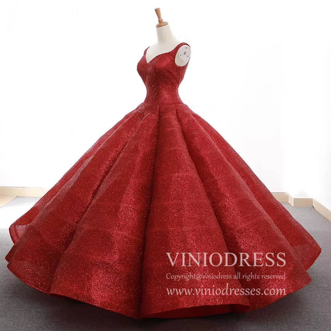 Quinceanera Dresses 2025 Sparkly Red Ball Gowns Sweet 15 Dresses 66591 Sweetheart Neck-plus size wedding dresses Viniodress-Red-Custom Size-