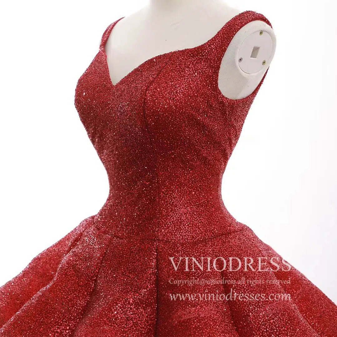 Quinceanera Dresses 2025 Sparkly Red Ball Gowns Sweet 15 Dresses 66591 Sweetheart Neck-plus size wedding dresses Viniodress-Red-Custom Size-