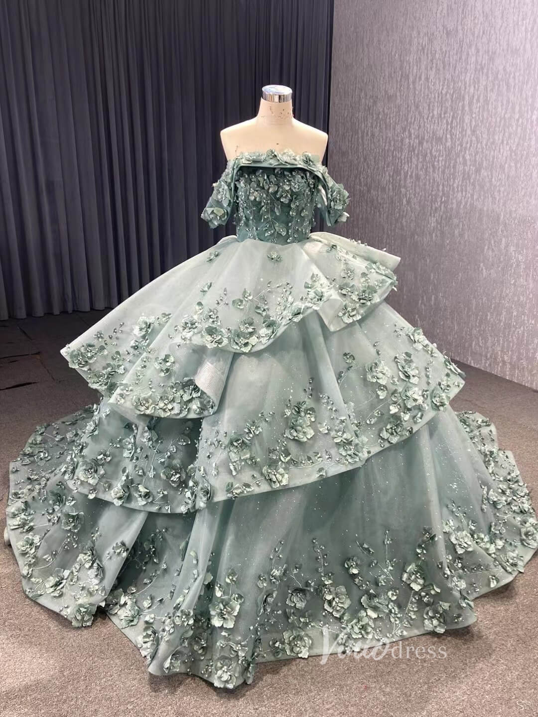 Sparkly Red Floral Ball Gown Wedding Dresses Off the Shoulder 231052-wedding dresses 2025 -Viniodress-Red-Custom Size-