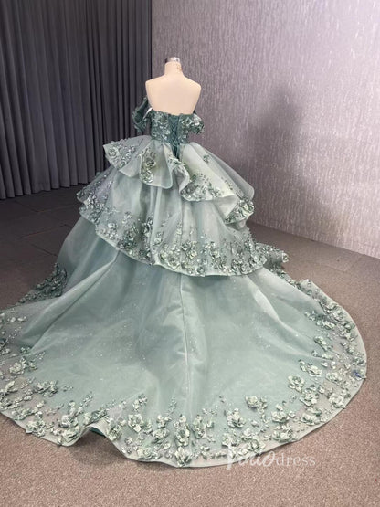 Sparkly Red Floral Ball Gown Wedding Dresses Off the Shoulder 231052-wedding dresses 2025 -Viniodress-Red-Custom Size-