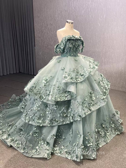 Sparkly Red Floral Ball Gown Wedding Dresses Off the Shoulder 231052-wedding dresses 2025 -Viniodress-Red-Custom Size-