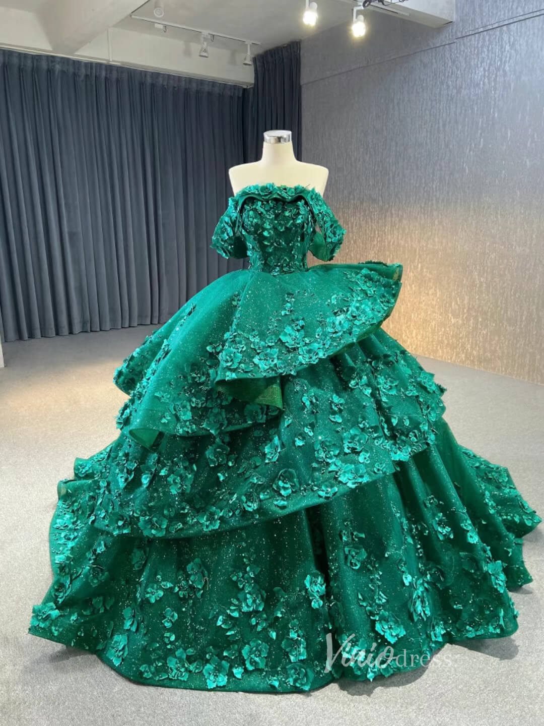 Sparkly Red Floral Ball Gown Wedding Dresses Off the Shoulder 231052-wedding dresses 2025 -Viniodress-Red-Custom Size-