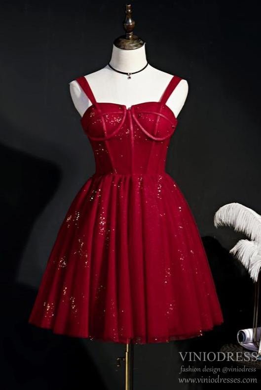 Sparkly Red Homecoming Dresses Sweetheart Neck Short Party Dress SD1340-Homecoming Dresses 2025 -VINIODRESS-US2-Red-
