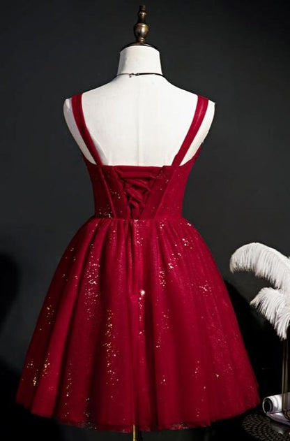 Sparkly Red Homecoming Dresses Sweetheart Neck Short Party Dress SD1340-Homecoming Dresses 2025 -VINIODRESS-US2-Red-