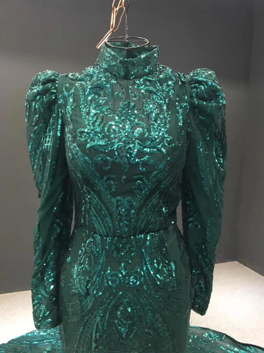 Sparkly Red Mermaid Lace Prom Dresses with Sleeves FD1192 viniodress-prom dresses 2025 -Viniodress-Red-US 2-