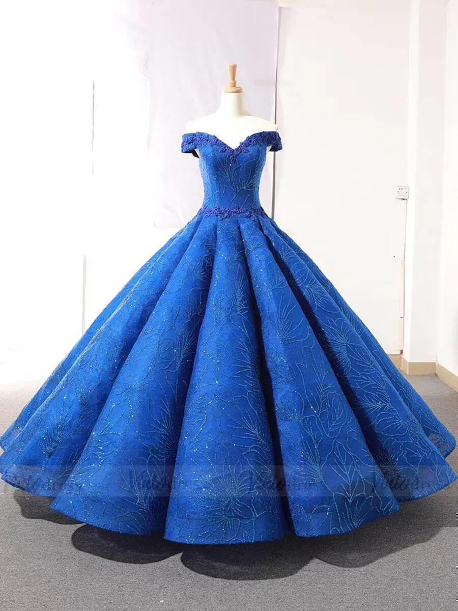 Sparkly Red Quince Dress Off the Shoulder Sweet 16 Dresses 66530-prom dresses 2025 -Viniodress-Royal Blue-Custom Size-