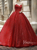 Sparkly Red Quinceañera Dress Strapless Prom Ball Gown FD1084 viniodress-prom dresses-Viniodress-Viniodress