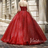 Sparkly Red Quinceañera Dress Strapless Prom Ball Gown FD1084 viniodress-prom dresses-Viniodress-Viniodress