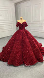 Sparkly Red Sequin Sweet 16 Dresses Cinderella Ball Gown 66991 Sweep Train-wedding dresses-Viniodress-Red-Custom Size-Viniodress