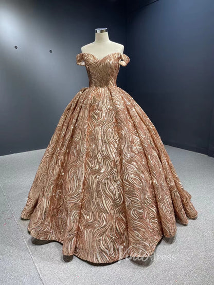 Sparkly Rose Gold Sequin Ball Gown Removable High Neck Dress 67189-Quinceanera Dresses 2025 -Viniodress-Rose Gold-Custom Size-