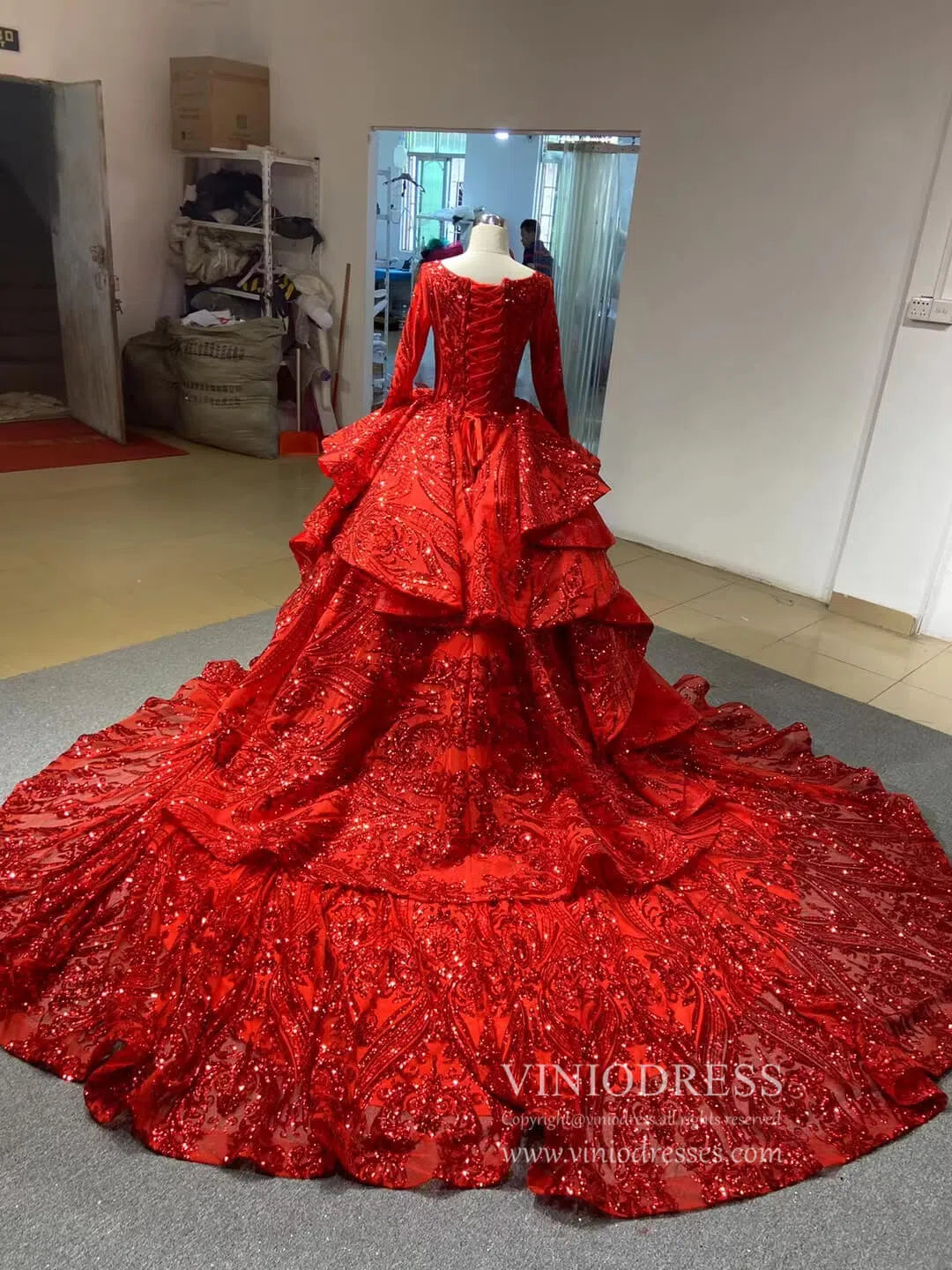 Sparkly Rose Gold Sequin Luxury Ball Gown Wedding Dresses 67017 viniodress-Quinceanera Dresses 2025 -Viniodress-Rose Gold-Custom Size-