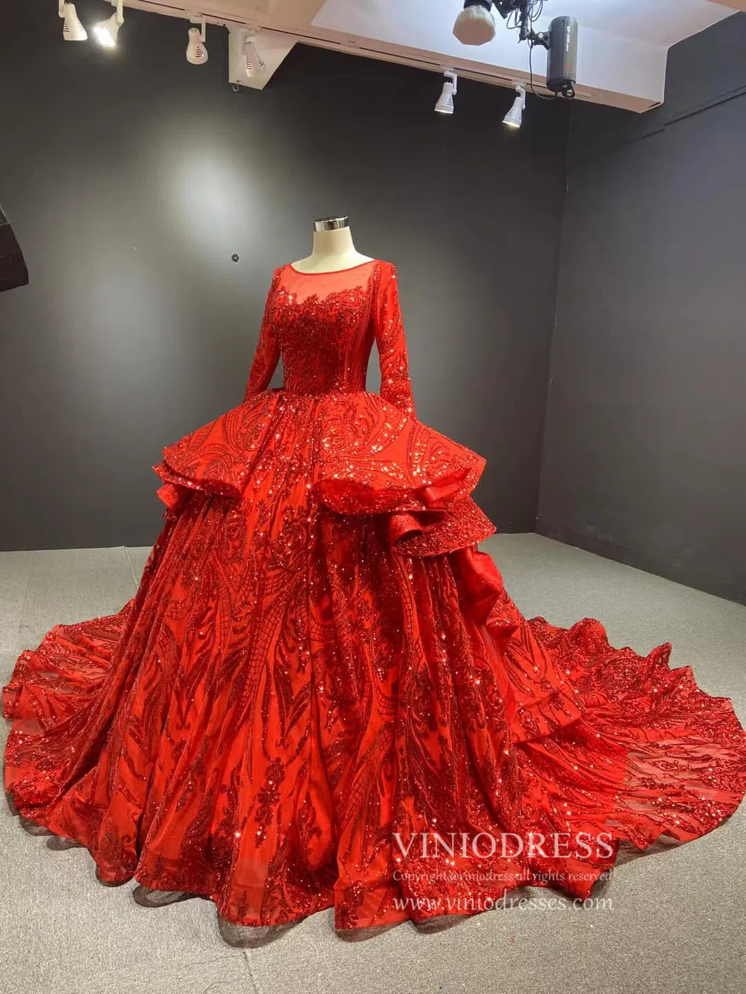 Sparkly Rose Gold Sequin Luxury Ball Gown Wedding Dresses 67017 viniodress-Quinceanera Dresses 2025 -Viniodress-Rose Gold-Custom Size-