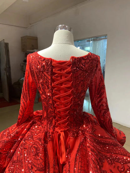 Sparkly Rose Gold Sequin Luxury Ball Gown Wedding Dresses 67017 viniodress-Quinceanera Dresses 2025 -Viniodress-Rose Gold-Custom Size-