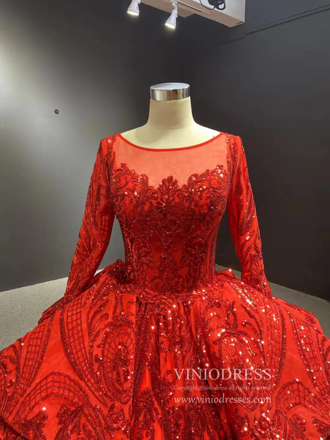 Sparkly Rose Gold Sequin Luxury Ball Gown Wedding Dresses 67017 viniodress-Quinceanera Dresses 2025 -Viniodress-Rose Gold-Custom Size-