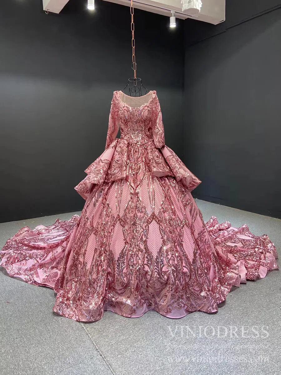 Sparkly Rose Gold Sequin Luxury Ball Gown Wedding Dresses 67017 viniod Viniodress Sparkly Rose Gold Sequin Luxury Ball Gown Wedding Dresses 67017 viniod Viniodress