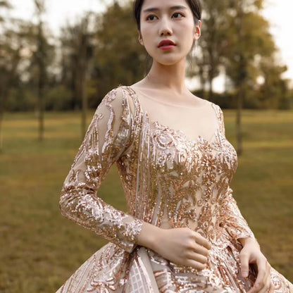 Sparkly Rose Gold Sequin Luxury Ball Gown Wedding Dresses 67017 viniodress-Quinceanera Dresses 2025 -Viniodress-Rose Gold-Custom Size-