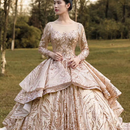 Sparkly Rose Gold Sequin Luxury Ball Gown Wedding Dresses 67017 viniodress-Quinceanera Dresses 2025 -Viniodress-Rose Gold-Custom Size-