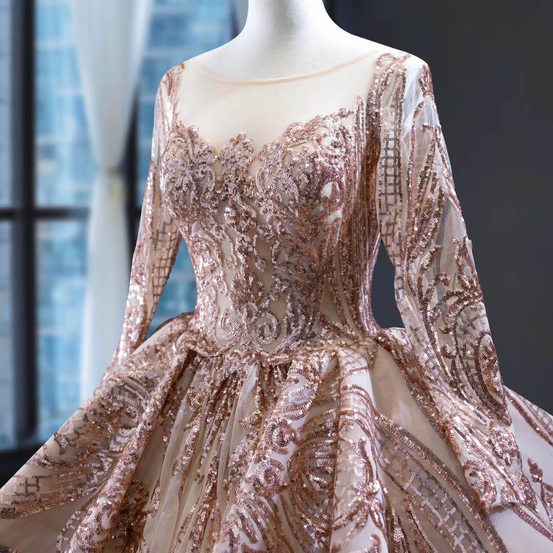 Prom Dress 2025 Sparkly Rose Gold Sequin Luxury Ball Gown Wedding Dresses 67017 viniodress-unique Quinceanera Dresses-As Picture-Custom Size-Viniodress