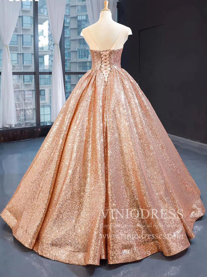 Sparkly Rose Gold Sequin Quinceanera Dresses Sweet 15 Dress Wedding Gown 66565 viniodress-prom dresses 2025 -Viniodress-Rose Gold-Custom Size-