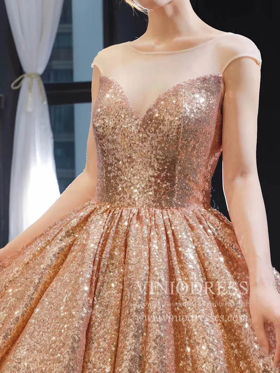 Sparkly Rose Gold Sequin Quinceanera Dresses Sweet 15 Dress Wedding Gown 66565 viniodress-prom dresses 2025 -Viniodress-Rose Gold-Custom Size-