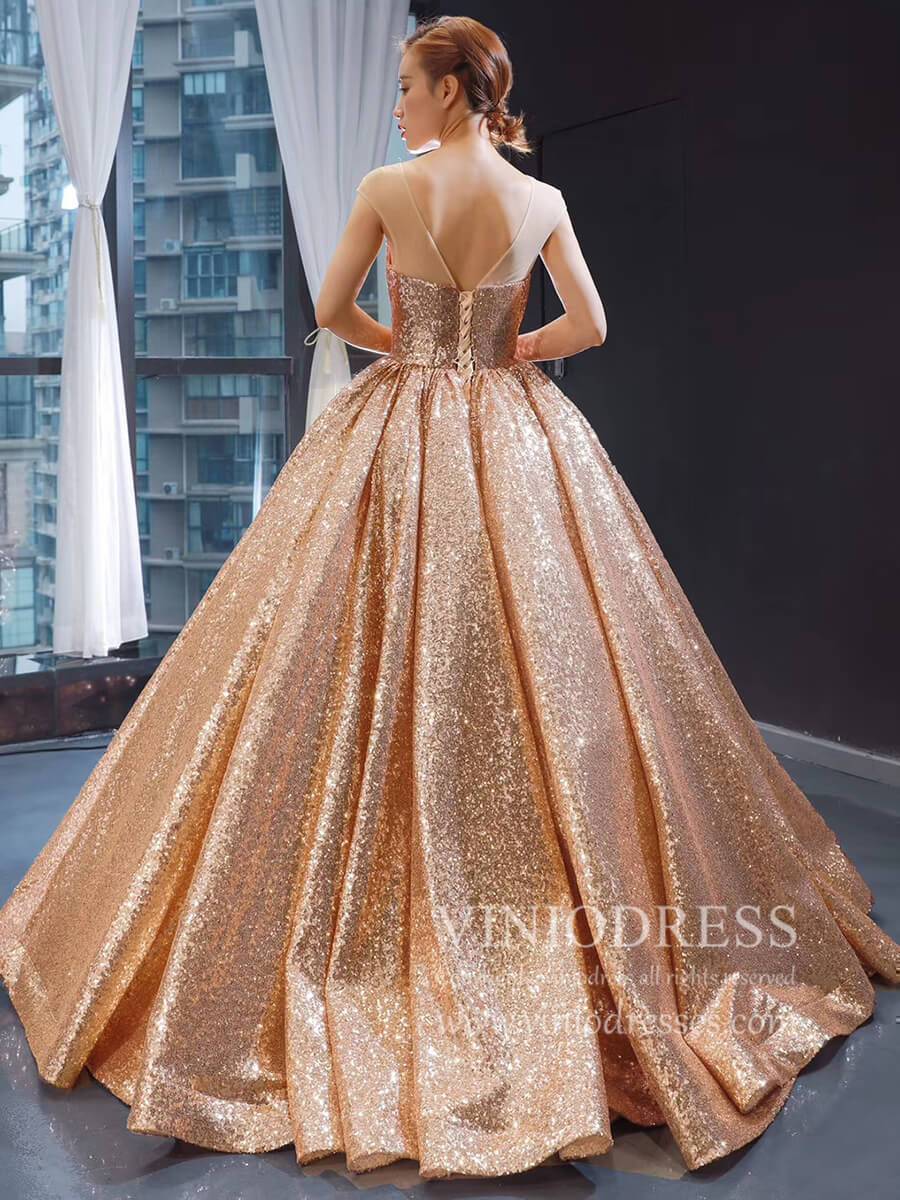 Sparkly Rose Gold Sequin Quinceanera Dresses Sweet 15 Dress Wedding Gown 66565 viniodress-prom dresses-Viniodress-Viniodress