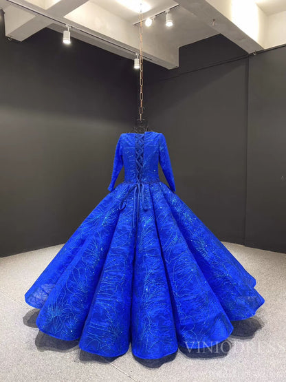 Sparkly Royal Blue Ball Gown Sweet 16 Dress 66530 Long Sleeve-prom dresses 2025 -Viniodress-Royal Blue-Custom Size-