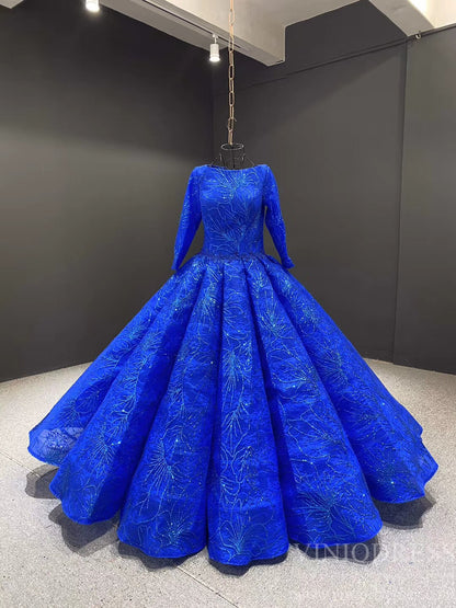 Sparkly Royal Blue Ball Gown Sweet 16 Dress 66530 Long Sleeve – Viniodress