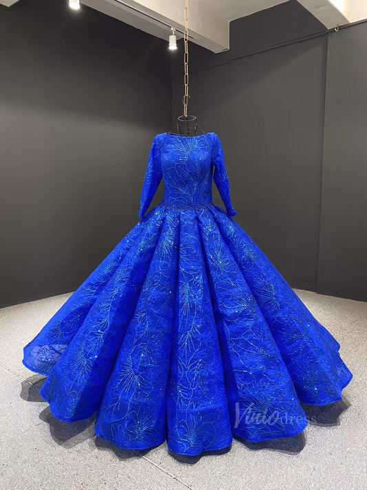 Sparkly Royal Blue Ball Gown Sweet 16 Dress 66530 Long Sleeve-prom dresses 2025 -Viniodress-Royal Blue-Custom Size-