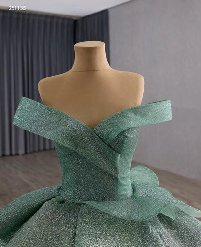 Sparkly Sage Green Layered Quinceañera Dress | Off-Shoulder Petal Ball Gown with Corset Back & 1m Train 251135-Quinceanera Dresses 2025 -Viniodress-Sage Green-Custom Size-