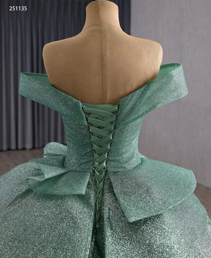 Sparkly Sage Green Layered Quinceañera Dress | Off-Shoulder Petal Ball Gown with Corset Back & 1m Train 251135-Quinceanera Dresses 2025 -Viniodress-Sage Green-Custom Size-