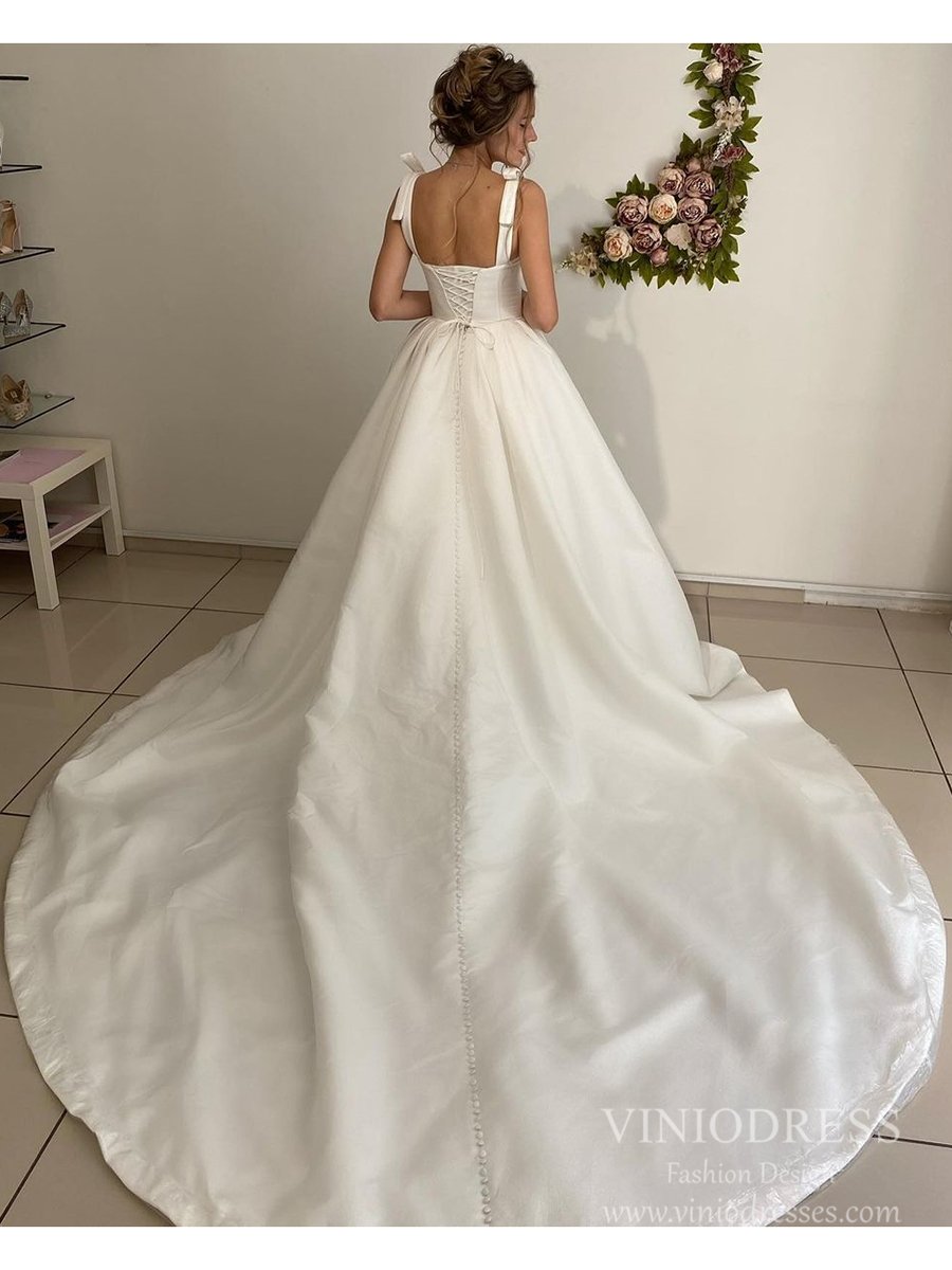 Sparkly Satin Wedding Dresses Broad Strap Cathedral Wedding Gown VW1834-wedding dresses-Viniodress-Viniodress