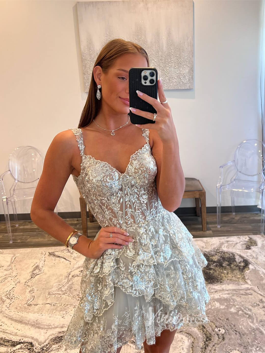 Sparkly Sequin Lace Homecoming Dresses Ruffled Off the Shoulder Short Prom Dress SD1636-prom dresses 2025 -Viniodress-Burgundy-Custom Size-