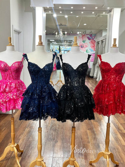 Sparkly Sequin Lace Homecoming Dresses Ruffled Off the Shoulder Short Prom Dress SD1636-prom dresses 2025 -Viniodress-Custom Colors-Custom Size-