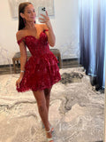 Sparkly Sequin Lace Homecoming Dresses Ruffled Off the Shoulder Short Prom Dress SD1636