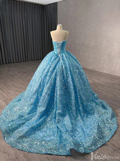 Sparkly Sequin Lace Wedding Gown Strapless Quinceanera Dress 241017-Quinceanera Dresses 2025 -Viniodress-Lavender-Custom Size-