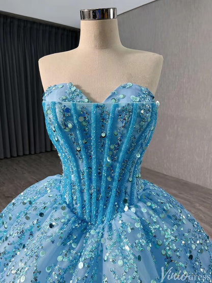 Sparkly Sequin Lace Wedding Gown Strapless Quinceanera Dress 241017-Quinceanera Dresses 2025 -Viniodress-Lavender-Custom Size-