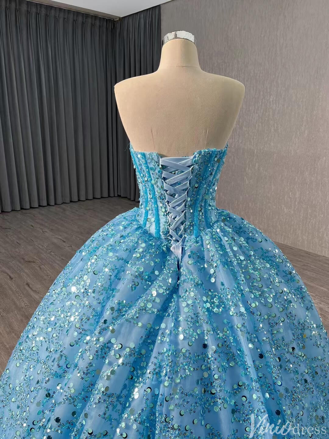 Sparkly Sequin Lace Wedding Gown Strapless Quinceanera Dress 241017-Quinceanera Dresses 2025 -Viniodress-Lavender-Custom Size-