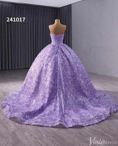 Sparkly Sequin Lace Wedding Gown Strapless Quinceanera Dress 241017-Quinceanera Dresses 2025 -Viniodress-Lavender-Custom Size-