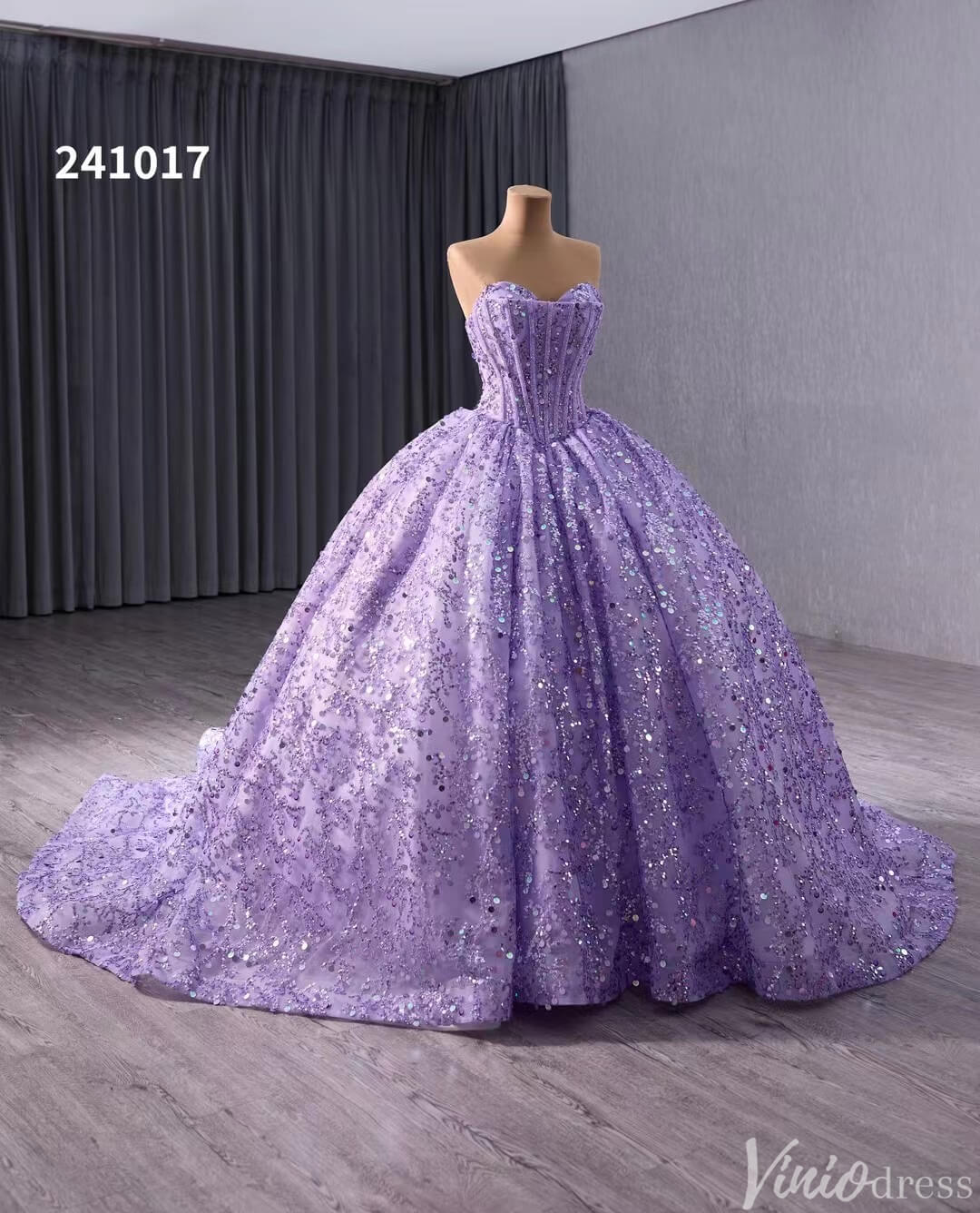 Sparkly Sequin Lace Wedding Gown Strapless Quinceanera Dress 241017-Quinceanera Dresses 2025 -Viniodress-Lavender-Custom Size-
