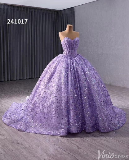 Sparkly Sequin Lace Wedding Gown Strapless Quinceanera Dress 241017-Quinceanera Dresses 2025 -Viniodress-Lavender-Custom Size-