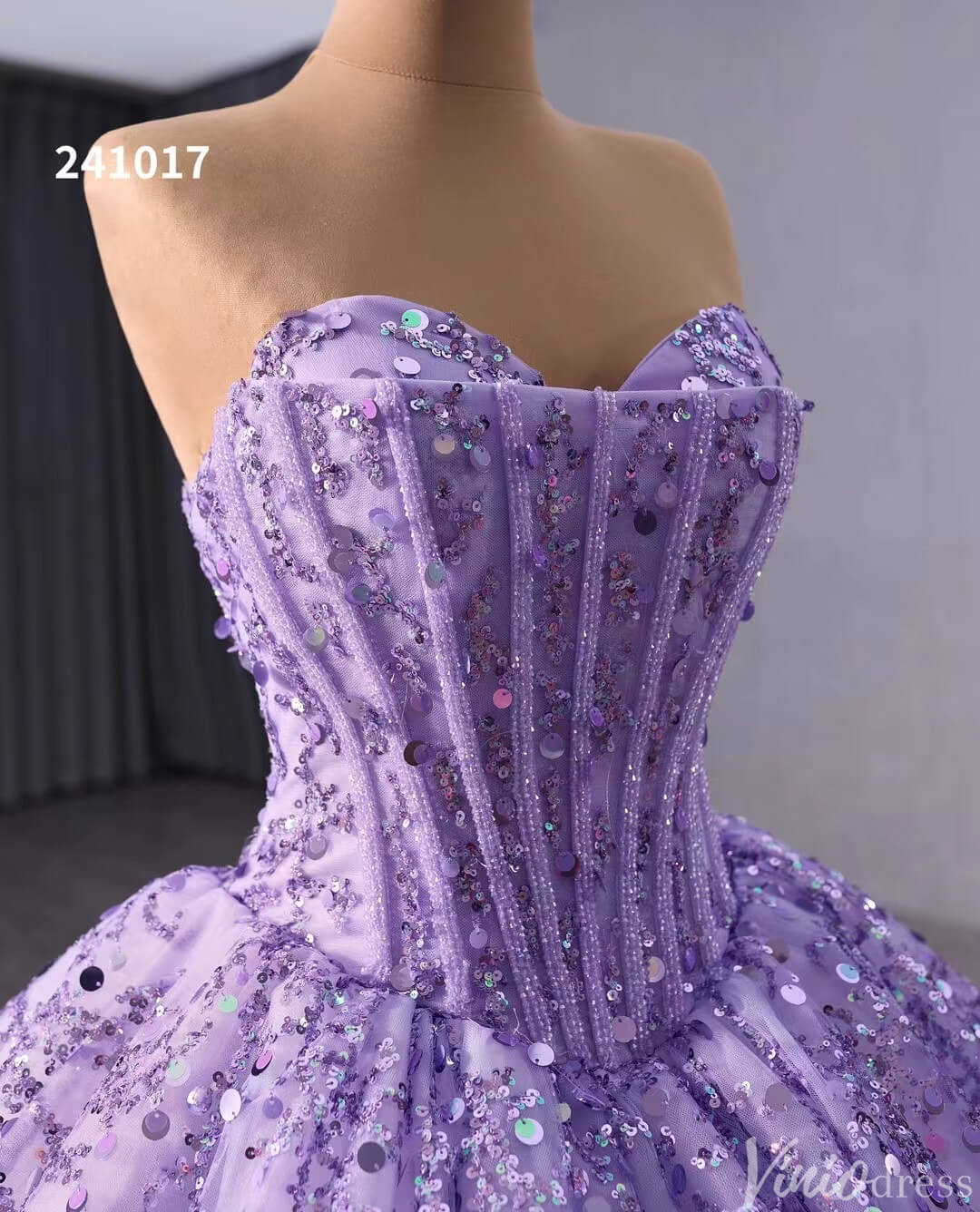 Sparkly Sequin Lace Wedding Gown Strapless Quinceanera Dress 241017-Quinceanera Dresses 2025 -Viniodress-Lavender-Custom Size-