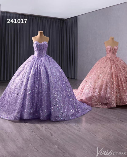 Sparkly Sequin Lace Wedding Gown Strapless Quinceanera Dress 241017-Quinceanera Dresses 2025 -Viniodress-Lavender-Custom Size-