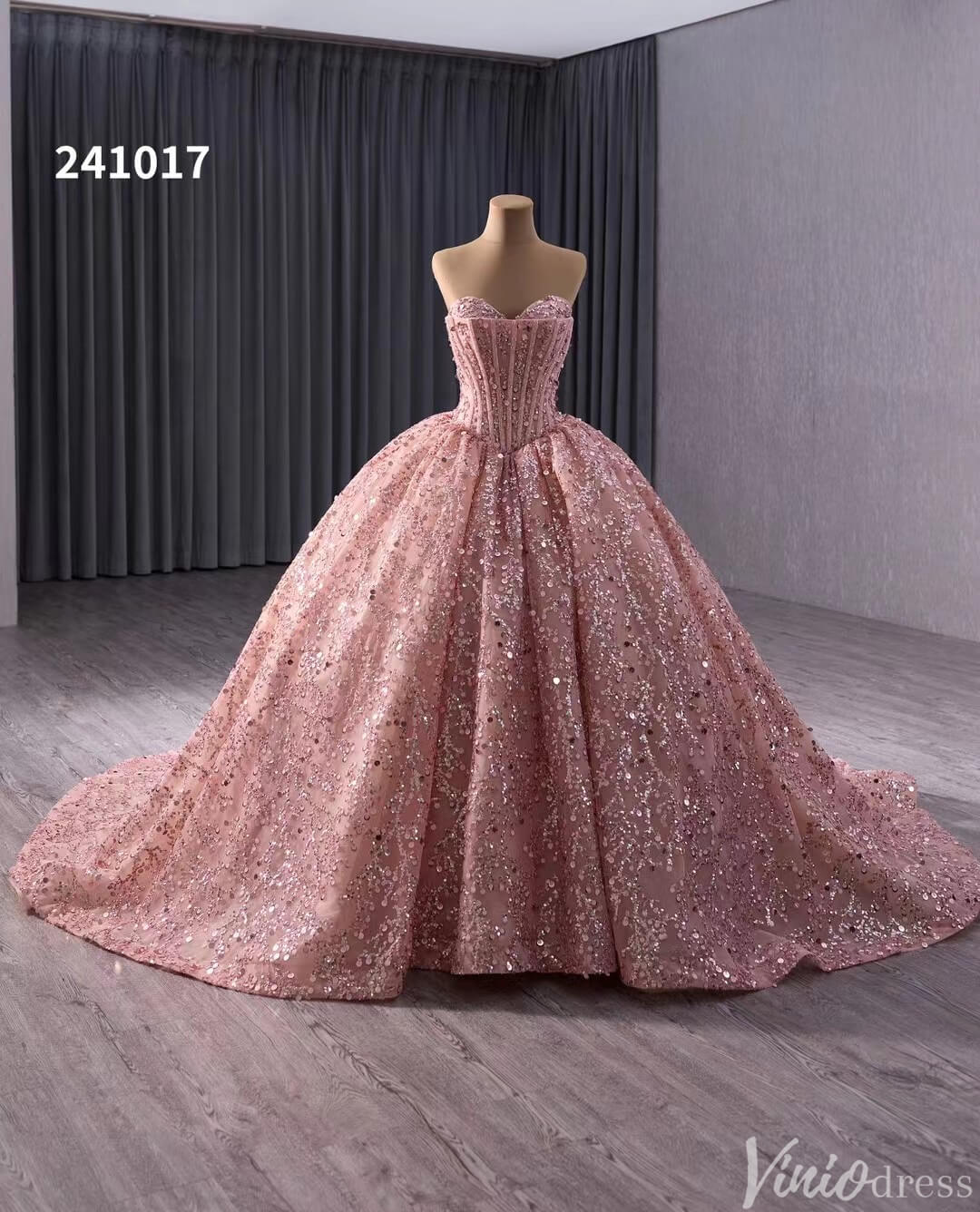 Sparkly Sequin Lace Wedding Gown Strapless Quinceanera Dress 241017-Quinceanera Dresses 2025 -Viniodress-Lavender-Custom Size-