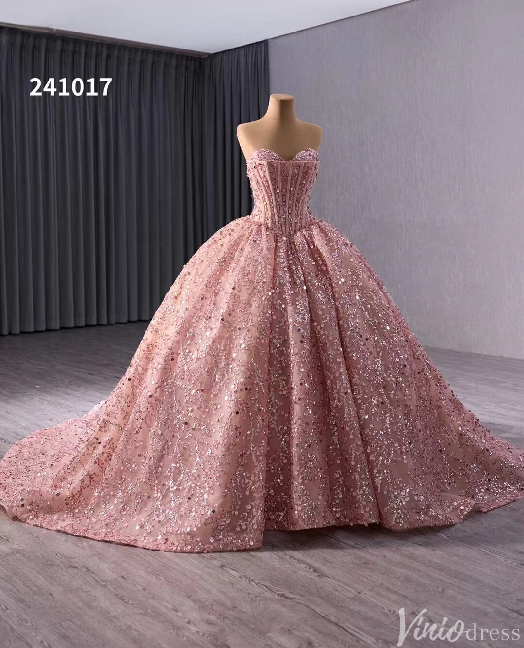 Sparkly Sequin Lace Wedding Gown Strapless Quinceanera Dress 241017-Quinceanera Dresses 2025 -Viniodress-Lavender-Custom Size-