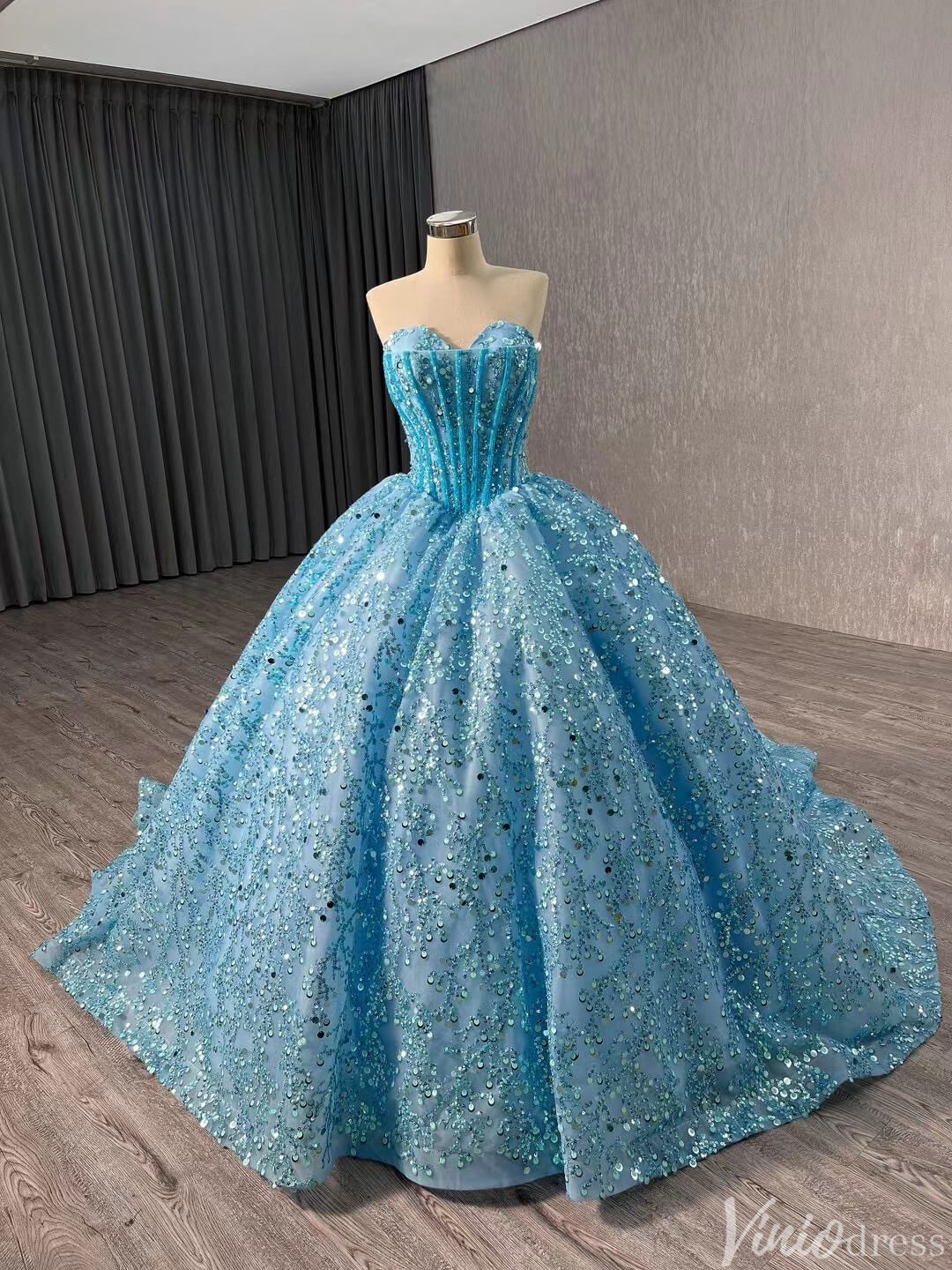 Sparkly Sequin Lace Wedding Gown Strapless Quinceanera Dress 241017-Quinceanera Dresses 2025 -Viniodress-Lavender-Custom Size-