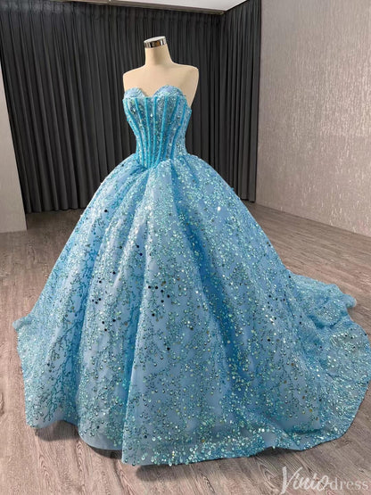 Sparkly Sequin Lace Wedding Gown Strapless Quinceanera Dress 241017-Quinceanera Dresses 2025 -Viniodress-Lavender-Custom Size-