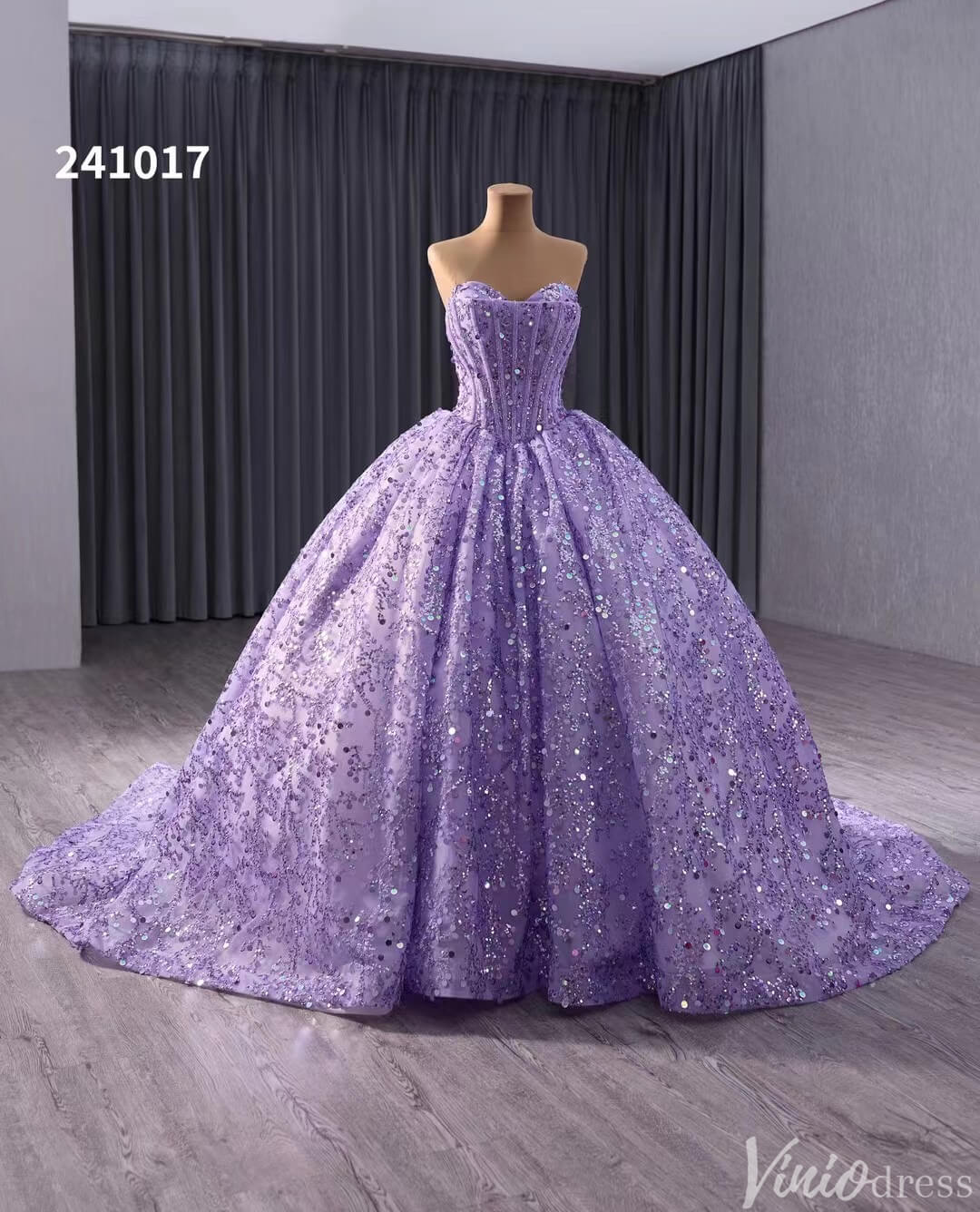 Sparkly Sequin Lace Wedding Gown Strapless Quinceanera Dress 241017-Quinceanera Dresses-Viniodress-Lavender-Custom Size-Viniodress