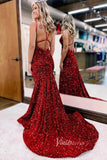 Sparkly Sequin Mermaid Prom Dresses Open Back FD2803-prom dresses-Viniodress-Red-Custom Size-Viniodress